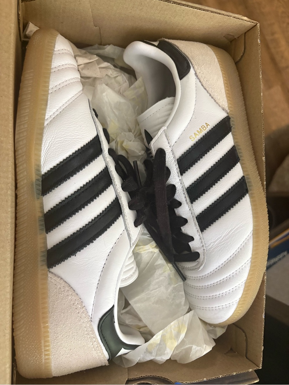 adidas White Black Samba Sneakers with Gum Sole